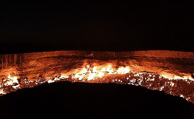 Fiery: The blaze began when geologists decided to burn off natural gas they discovered while drilling at the site